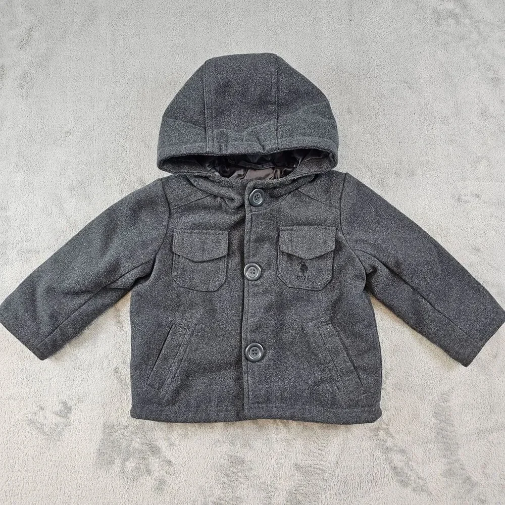 U.S. Polo Assn. Jacket Boys 18 Month Dark Gray Hooded Long Sleeve Wool